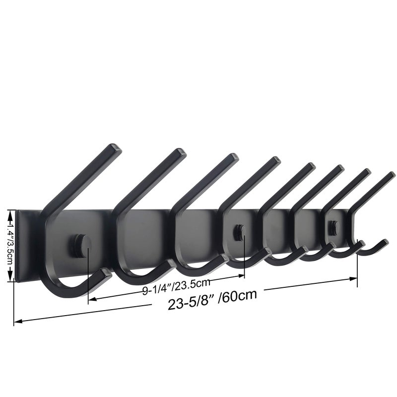 WEBI Coat Rack Wall Mounted,24 Inch 8 Hooks for Hanging Coats,Hook Rack Hook Rail Coat Hanger Wall Mount for Backpack,Clothes,Jacket,Black,2 Packs - Image 2